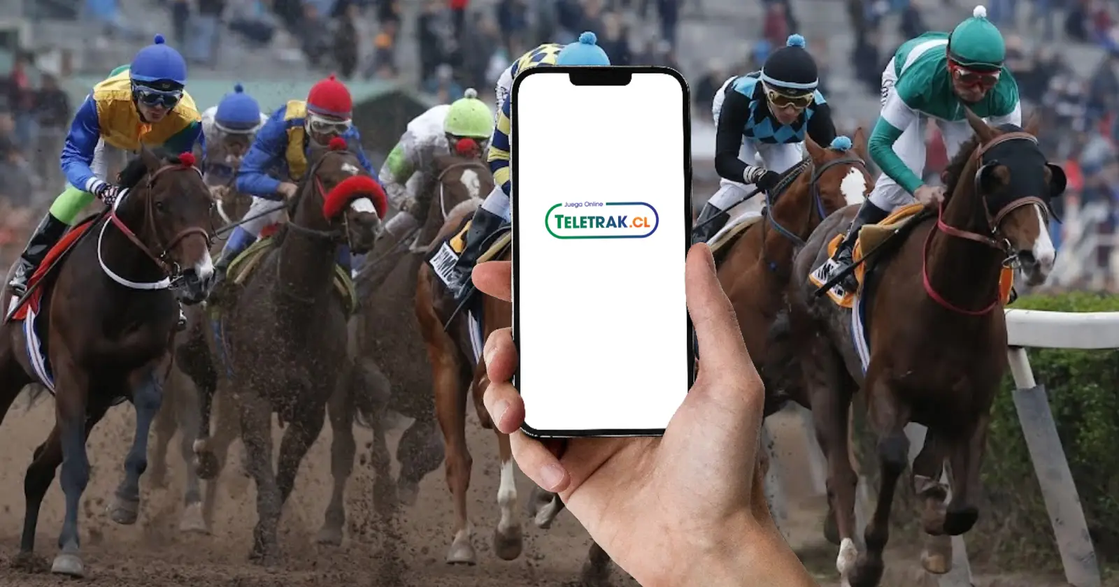 Mano sosteniendo un teléfono con el acceso en línea del canal sobre una fotografía de carrera
